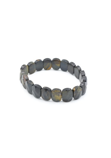 Murty99 Oval Kesim Hakiki Siyah Kaplan Gözü Taşı Bileklik Sarı - Siyah