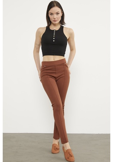 Önden Dikiş Detaylı Tayt - Kiremit 001