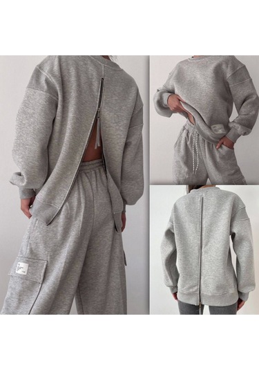 Fermuar Detaylı Sweatshirt Gri