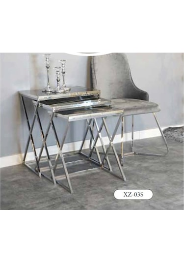 Mim Siyah Mermer - Gümüş X Zigon Sehpa Siyah Mermer