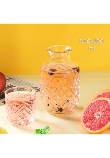 Porsima 002 Başucu Sürahisi Bardaklı Sürahi 550+150 Ml Sürahi Seti Cam Sürahi