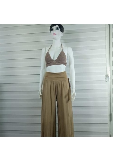Bohem Stil Italyan Korse Belli Astarlı İpek Pantolon Camel