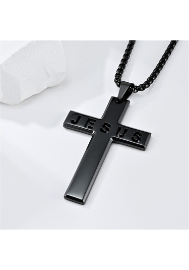 Paslanmaz Çelik Haç İncil Kolye İlk Komünyon Vaftiz Spor Takıları Siyah