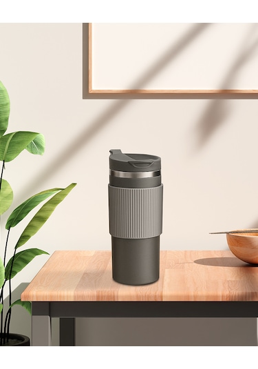 Silikon Kılıflı Gri Paslanmaz Termos 500ml Gri