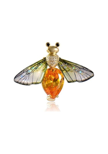 Sarı Blucome Güzel Renkli Parlak Arı Broş Böcek Şekli Kadın Kız Takım Elbise Eşarp Başörtüsü Pimleri Qualitycopper Yeni Moda Sarı Sarı