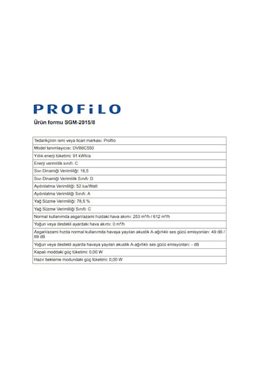 Profilo DVB6C550 Duvar Tipi 60 CM Davlumbaz