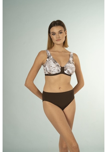 Estiva Desenli Luplu Toparlayıcı Bikini Takımı - Kahverengi
