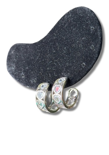 Gri Kalpli Taşlı Halka Çelik Küpe Gümüş