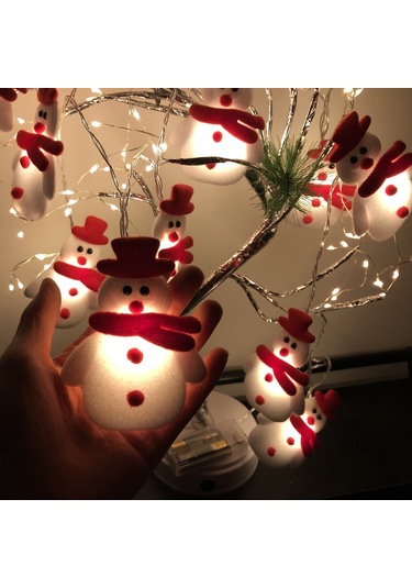 Ximistore9 Kar Karakteri Led Işık Zinciri Noel Giyim Ve Dekorasyonu - Sıcak Beyaz 1.65m 10 Işık Pilli