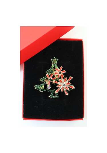 Zirkon Taşlı Cam Ağacı Broş. Yaka İğnesi Çam Ağacı Broş. Kadın Broş, Erkek Broş. Çam Ağacı Broş. Çok Renkli