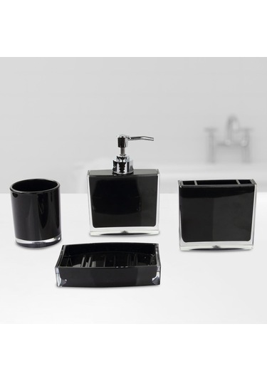 Suntek 4x Losyon Dispenser Bardak Diş Fırçası Tutucu Seti Siyah