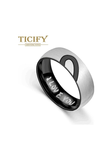 Siyah Aşk Şekilli Titanyum Çelik Yüzük Seni Seviyorum Zirkon Setli Çift Yüzük 8 Siyah