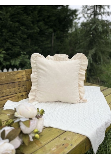 Keten Bohem Fırfırlı Vintage Kare Kırlent Kılıfı