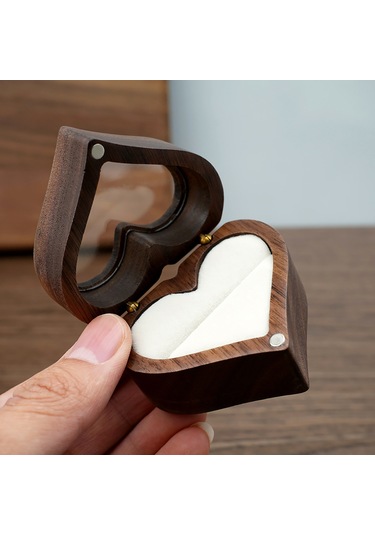 Kangvka Kahverengi Ahşap Kalp Kutu, Beyaz Kadife İç, İki Yerinli Yüzük Kutusu, Hediye Veya Kişisel Depolama, Rb513-c2 Çok Renkli