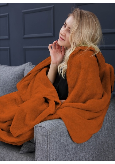 Deluxe Wellsoft Tv Battaniyesi Kiremit Tek Kişilik Battaniye 150x200 Cm