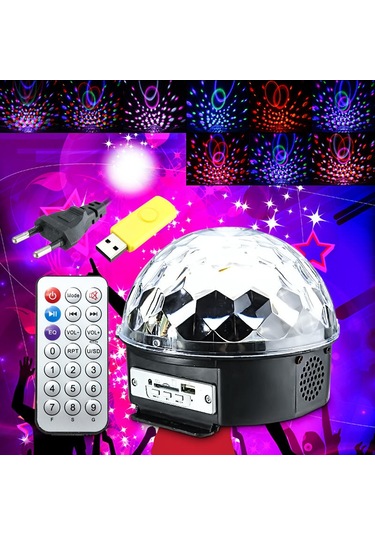 Küre Disko Topu Müzik Çalar Renkli Lazer Işıklı Bluetooth 5224