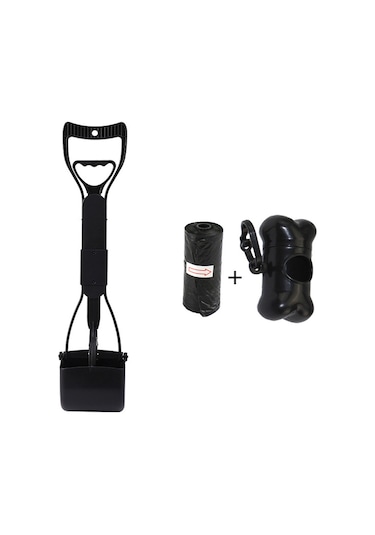 Tenfowee Köpek Kedi Fekal Toplayıcı, 45 Cm Uzun Saplı Katlanabilir Plastik Kasa, 20'li Çöp Poşeti Ve Depolama Kutusu Seti - Siyah Siyah