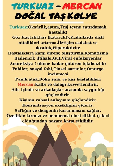 Sertifikalı Doğal Taş Kolye Turkuaz Mercan Hematit Doğal Taş Çok REnkli