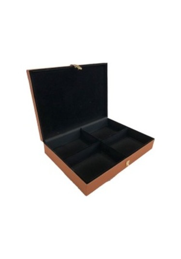 Adalinhome Dört Bölmeli Aksesuar takı Deri Kaplamalı Kutu Taba