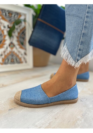 Kot Hasır Detaylı Kadın Espadril Mavi