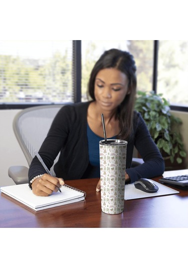 20oz Noel Desenli Paslanmaz Çelik Termos, Kapak Ve Pipetli, Çift Katlı Noel Ağacı Metni