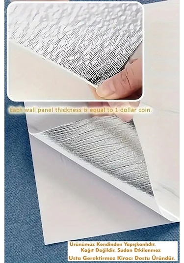 10 Adet 60x30 Kendinden Yapışkanlı Gri Pvc Duvar Paneli Gri