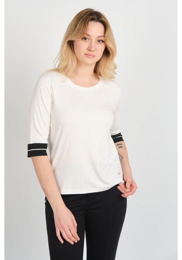 Sistas Kadın Truvakar Kol Önü Kısa Arkası Uzun Çift Renk Kumaşlı Bluz 24031 Ekru Ekru