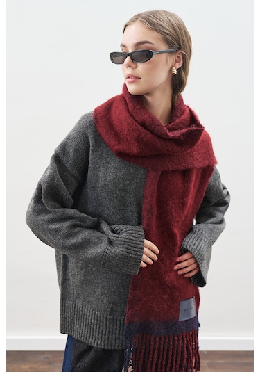 Şerit Detaylı Atkı Bordo Bordo