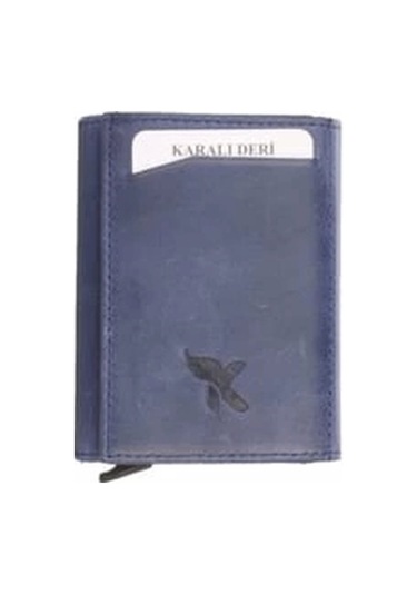 Karalı Deri Crazy Bryat Lacivert Mekanizmalı Kartlık Cüzdan K501-4 Lacivert
