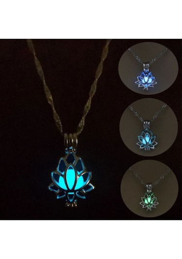 Gece Parlayan Lotus Çiçeği Kolye Gümüş