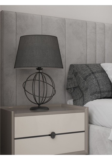 Astra Siyah Modern Abajur Masa Lambası Gezegen Formlu Dekoratif Açık Gri