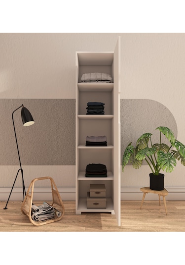 Flora 1 Kapaklı 5 Raflı Gardırop Beyaz Elbise Dolabı