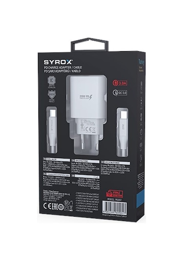 Syrox PD25T 25W PD Type-C Şarj Adaptörü ve Data Kablosu
