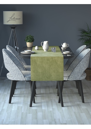 Kadife Efektli Nil Yeşili Aura Serisi Runner 40 X 140 Nil Yeşili