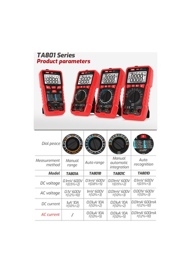 Reedark "profesyonel Tası Ta801c True Rms Otomatik Aralıklı Dijital Multimetre - Ncv, Ohm, Voltaj Ölçer"