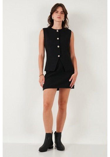 Lela Pamuk Ve Yün Karışımlı Slim Fit Mini Boy Tüvit Bayan Etek 611Au086 Siyah