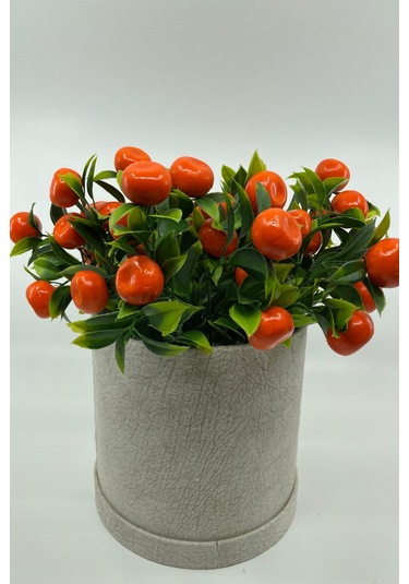 Kadife Silindir Kutuda Yapay Mandalina Ağacı Turuncu-beyaz