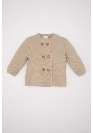 DeFacto Kız Bebek Düğmeli Basic Düz Uzun Kollu Triko Hırka C9769A524WNER120 Ekru