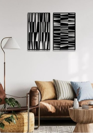 Modern Stil 2 Li Metal Duvar Dekoru Seti 80 X 48