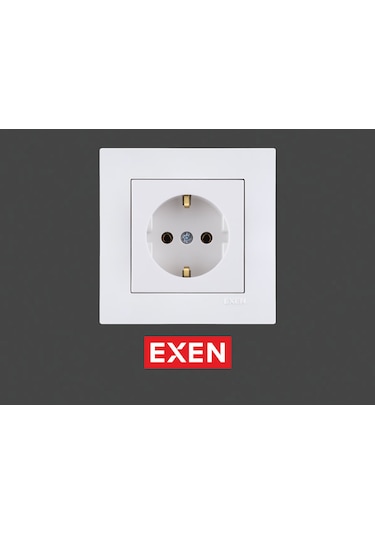 Exen Beyaz Topraklı Priz Mekanizma+çerçeve Priz Çerçeve