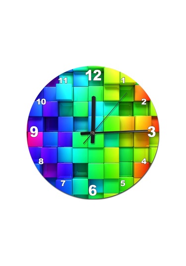 Renkli Kutular Akarlı Duvar Saati Çok Renkli
