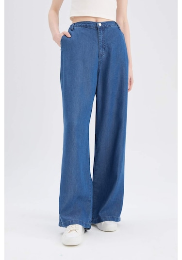 DeFacto Pull On Wide Leg Yüksek Bel Uzun Tensel Yıkamalı Pantolon D8239AX25SMNM28