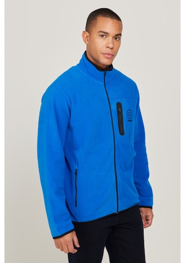 Regular Fit Normal Kesim Dik Yaka Fermuarlı Mavi Polar Ceket W222579403 Saks Mavi