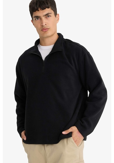 Defacto Relax Fit Yarım Fermuarlı Polar Sweatshirt F0448ax25aubk81 Siyah-bk81
