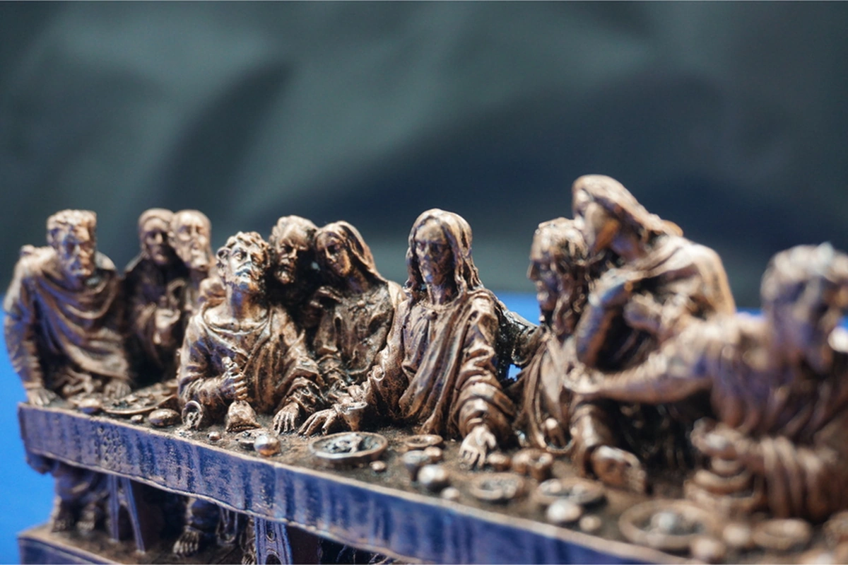 Son Akşam Yemeği Biblo Heykel - Ev Ofis Dekoratif Hediyelik Aksesuar 22x9 Cm Bronz