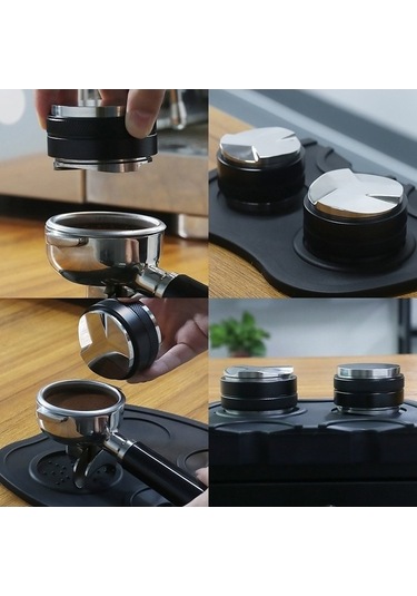 Ulzyvf 53mm 2-in-1 Kahve Dağıtıcı Ve Pres, Paslanmaz Çelik, Espresso Düzleştirici, Siyah Kaymaz Elmas Desen Siyah