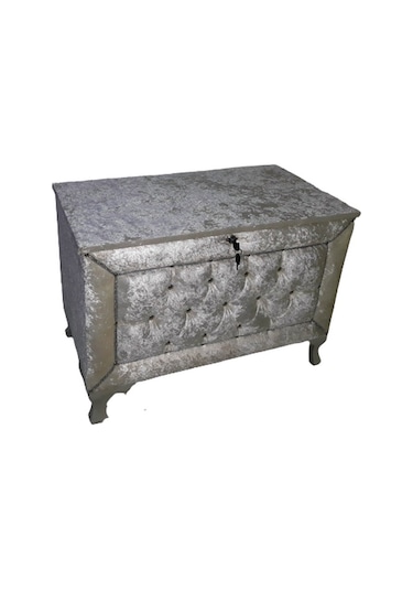 Çeyiz Sandık Kapitone Model 3Lü Set Krem Kadife Kumaş İçi Kırmızı