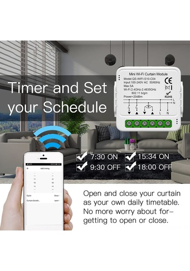Shineyee Wifi Akıllı Perde Modülü - Uzak Kumanda, Zamanlama Ve Ses Kontrolü İle Tuya Uygulaması Entegresi, Alexa Ve Google Home Uyumlu