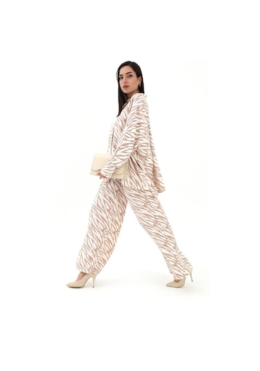 Zebra Desenli Alt Üst İkili Takım - Bej-bej Bej