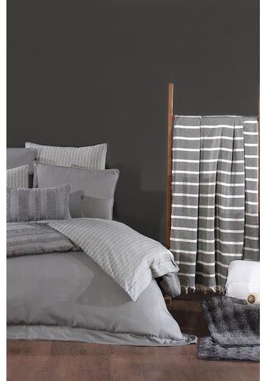 Lipa Lüks Comforter 13 Parça Çeyiz Seti Gri Gri